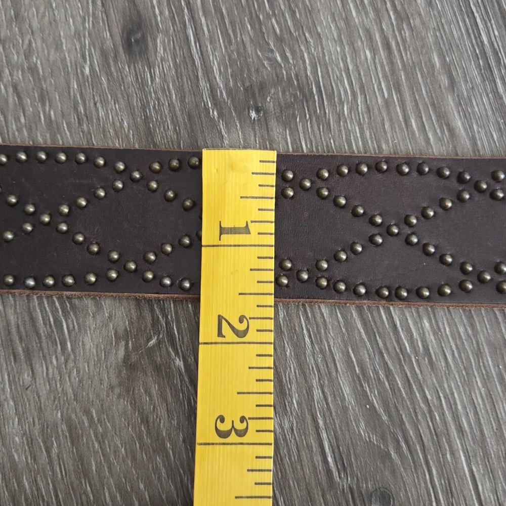 Old Navy Brown Studded Leather Belt with Brass Buckle Medium